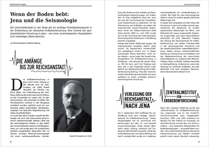 Blick ins Heft: Beitrag über die Entwicklung der Erdbebenforschung in Jena