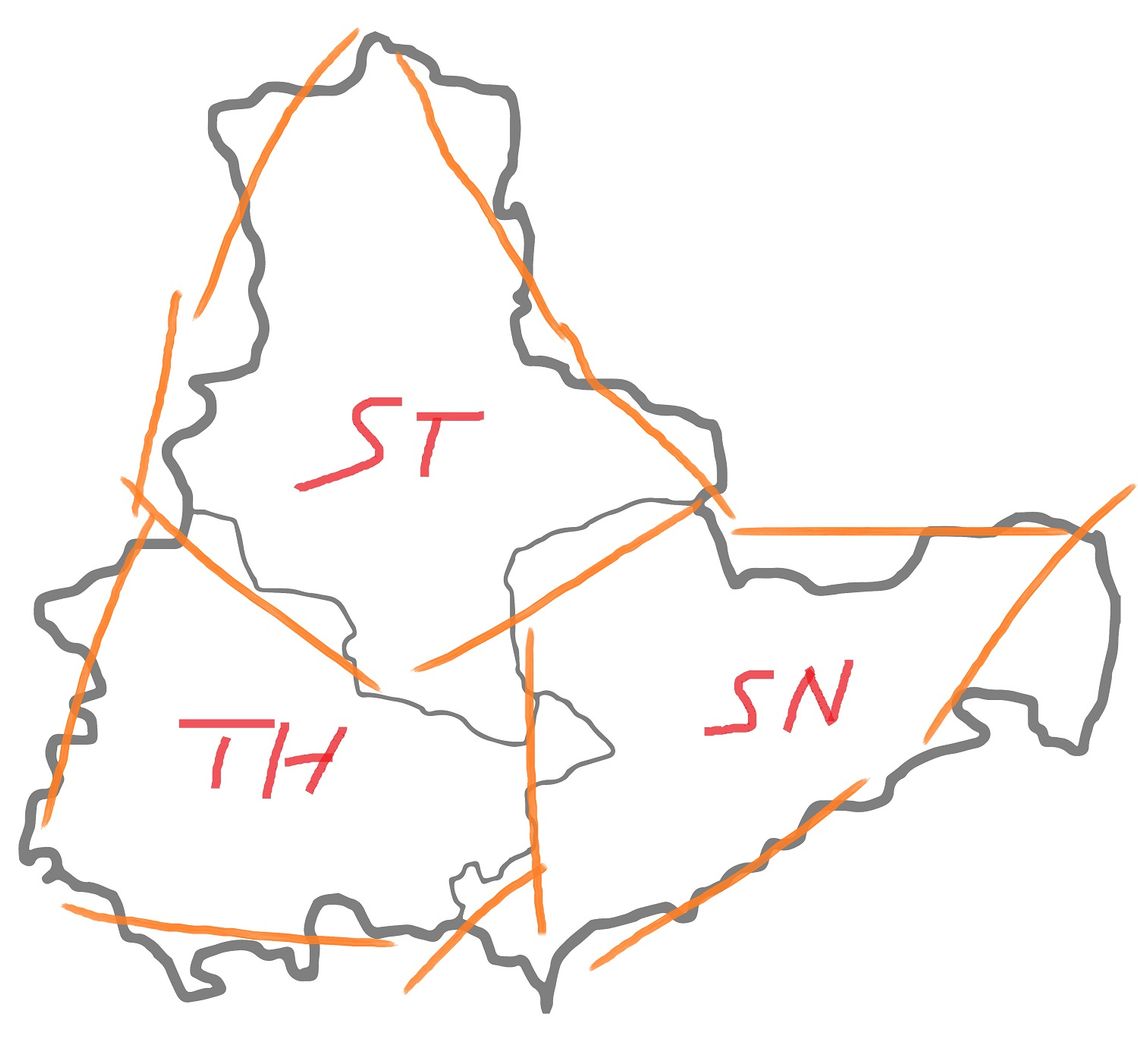 Skizze der drei mitteldeutschen Bundesländer als Karte.