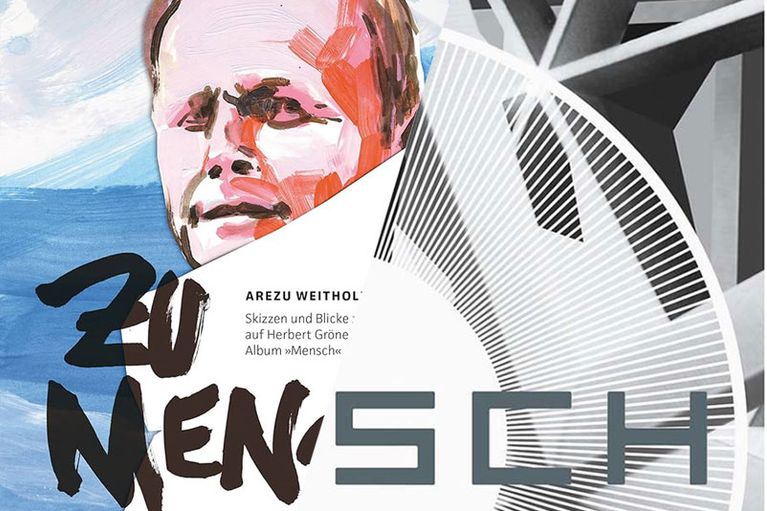 Eine Collage zeigt das Buch-Cover von „Zu Mensch“ und das Platten-Cover des Grönemeyer-Albums „Mensch“.