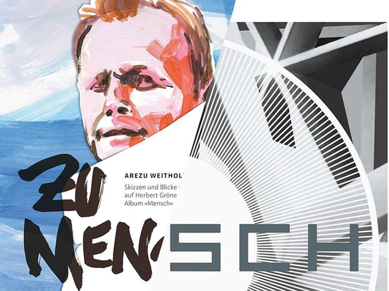 Eine Collage zeigt das Buch-Cover von „Zu Mensch“ und das Platten-Cover des Grönemeyer-Albums „Mensch“.