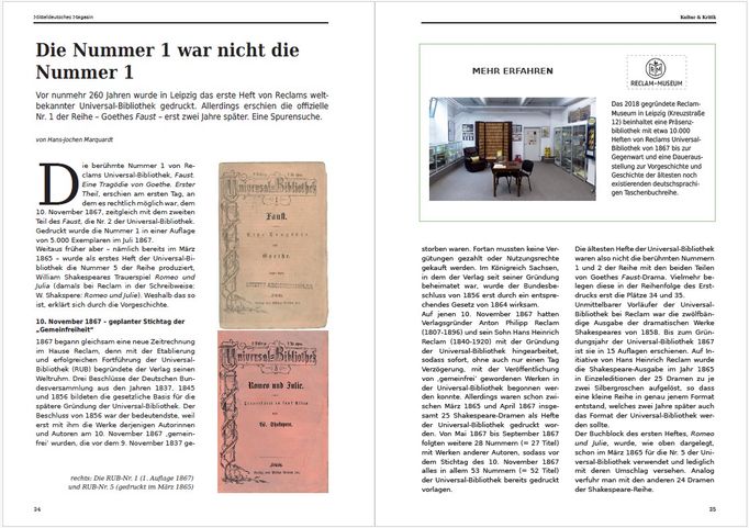 Blick ins Heft: Beitrag über den Reclam-Verlag aus Leipzig