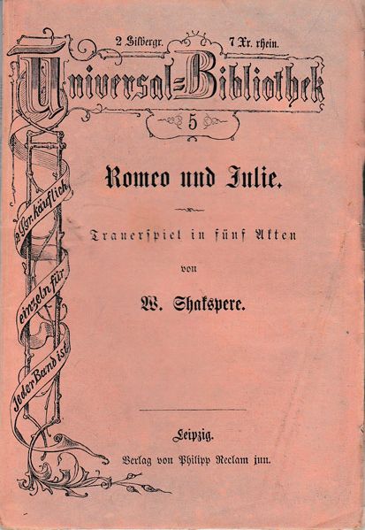Titelseite der Nummer 5 in der Reclam Universal-Bibliothek, "Romeo und Julie".